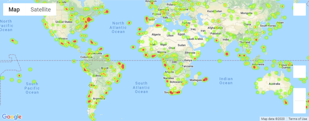 A heat map using specified weather values to find the most comfortable places to vacation